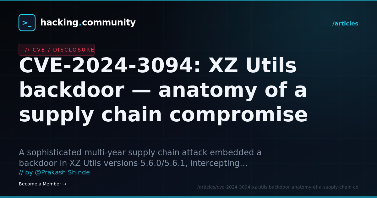 CVE-2024-3094: XZ Utils backdoor — anatomy of a supply chain compromise — hacking.community
