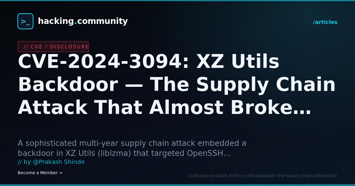 CVE-2024-3094: XZ Utils Backdoor — The Supply Chain Attack That Almost Broke Linux — hacking.community