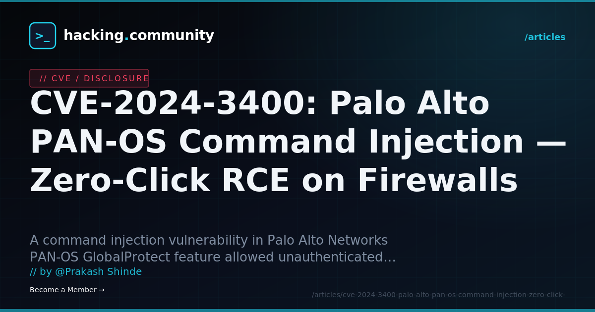 CVE-2024-3400: Palo Alto PAN-OS Command Injection — Zero-Click RCE on Firewalls — hacking.community