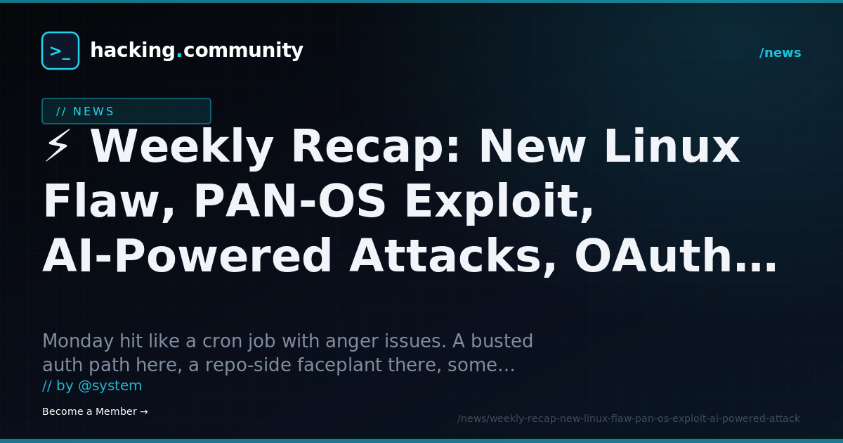 ⚡ Weekly Recap: New Linux Flaw, PAN-OS Exploit, AI-Powered Attacks, OAuth Phishing and More — hacking.community