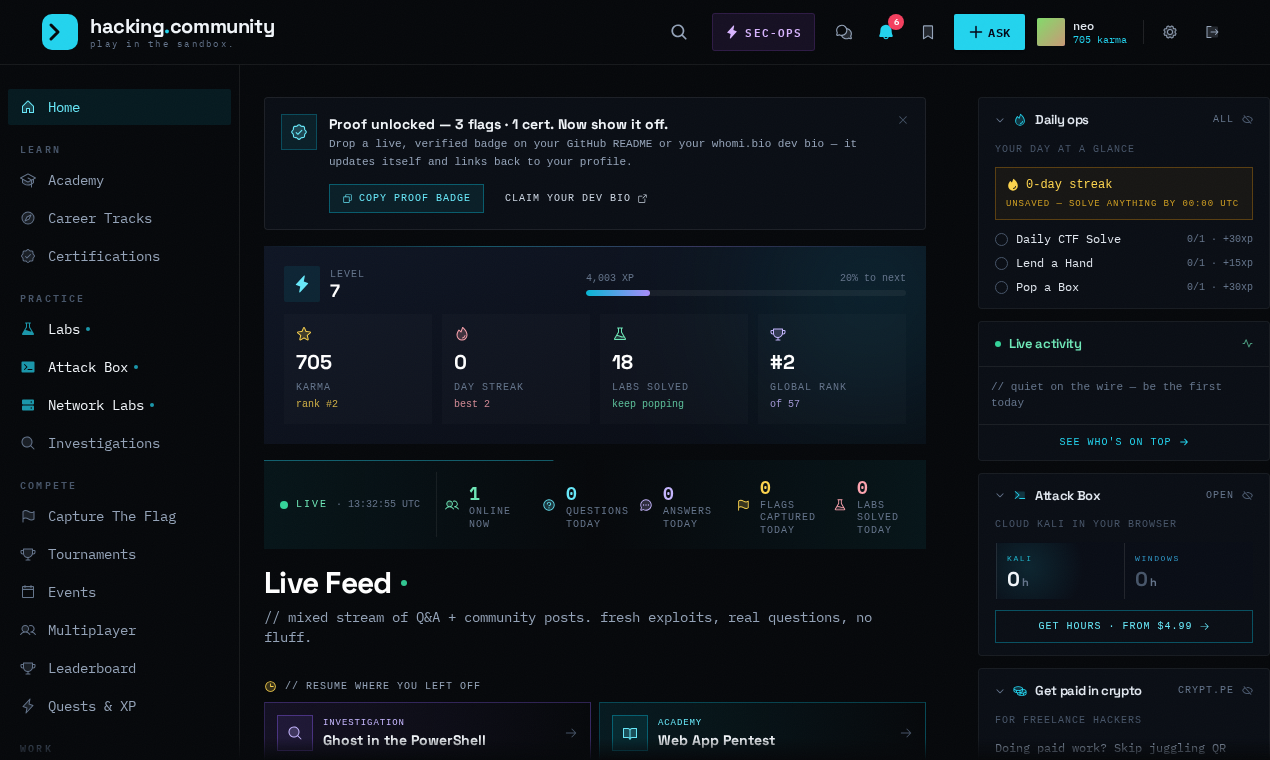 Member feed (logged in)